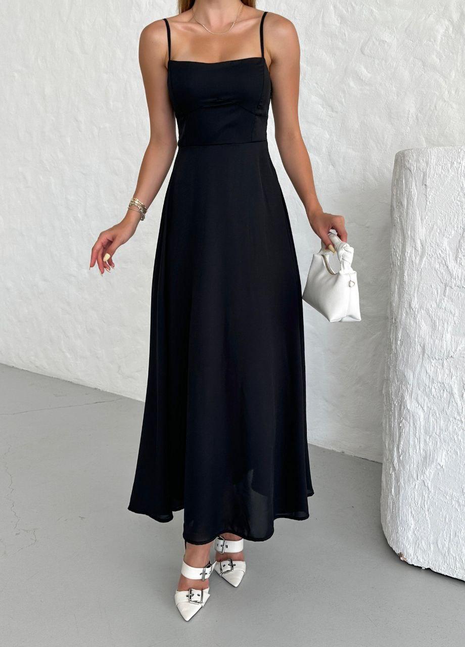 Gipeli Maxi Boy Askılı Elbise Siyah